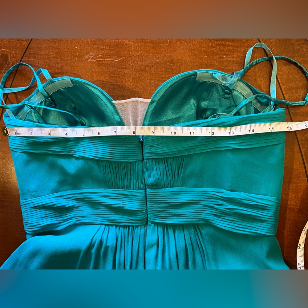 Aidan Mattox chiffon formal dress. Padded cups pleated bodice. 100% silk. Teal 8 - Picture 13 of 16